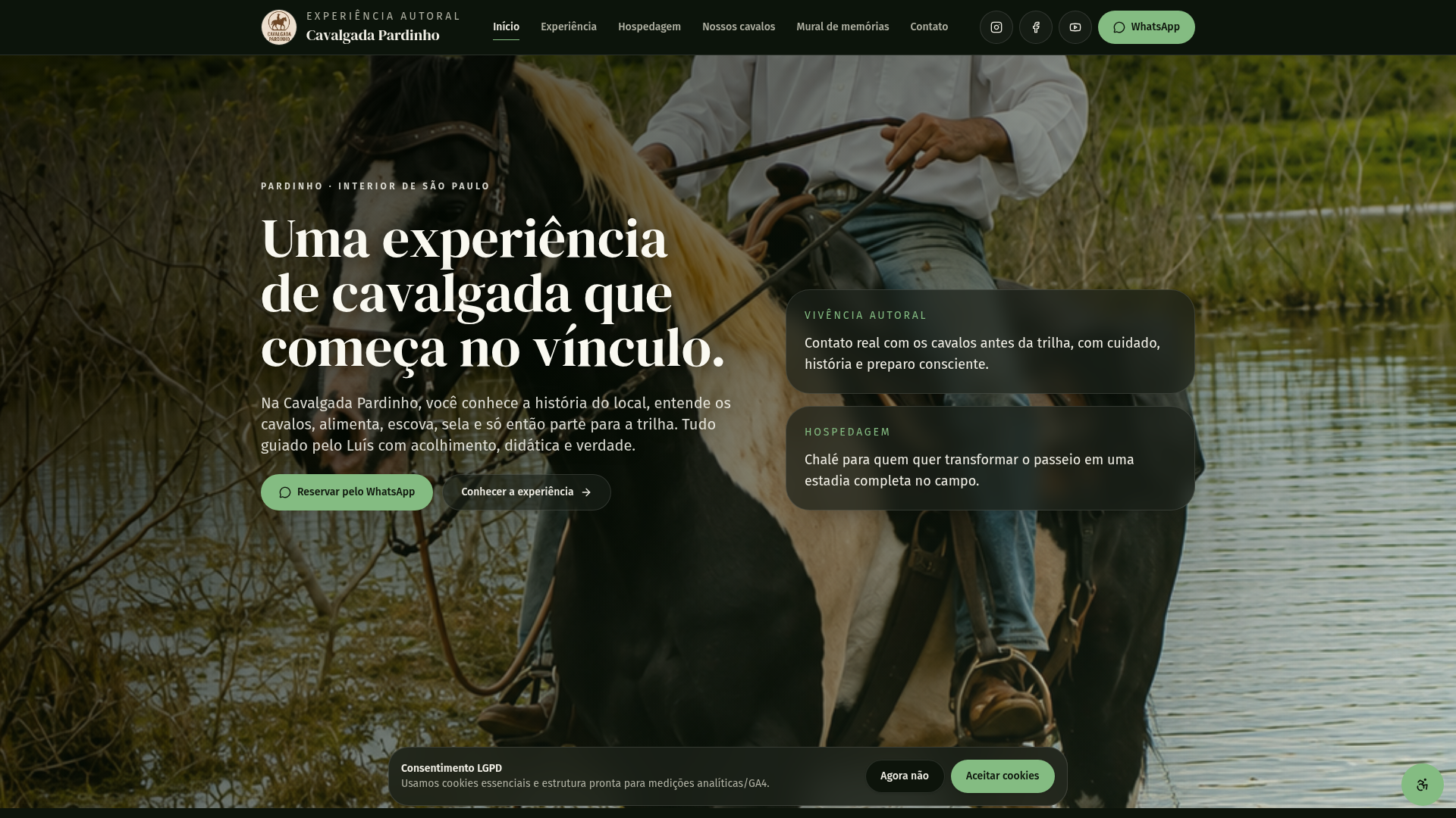 Redesign do site Cavalgada Pardinho — Turismo rural · Experiências · Hospedagem